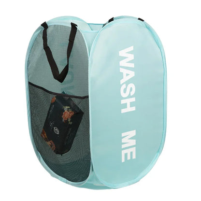 Portable Mesh Pop Up Laundry Hamper Wide Opening Breathable Collapsible Space-Saving Laundry Basket Dorm Travel Bathroom Items Leedoar