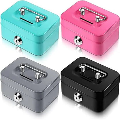 Portable Mini Small Money Safe Box Secure with Lock Keys Slot Organizer Metal Steel Coin Cash Bank Without Tray Adults and Kids Leedoar