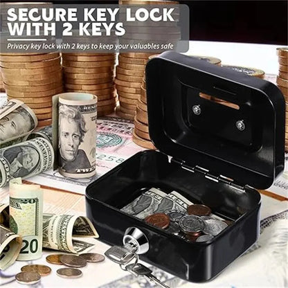 Portable Mini Small Money Safe Box Secure with Lock Keys Slot Organizer Metal Steel Coin Cash Bank Without Tray Adults and Kids Leedoar