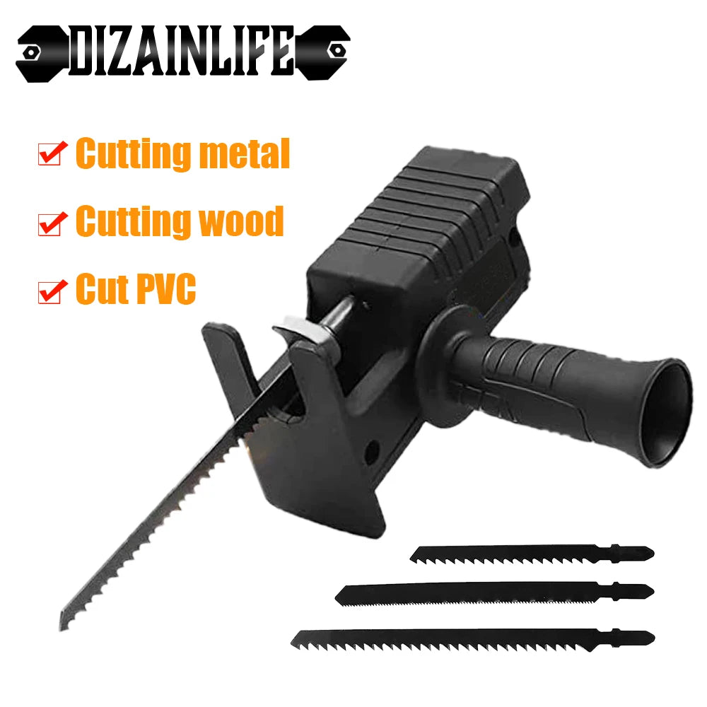 Portable Reciprocating Electric Saw Adapter Cordless Electric Drill Modified Tool Attachment with Saw Blades for Wood Metal Cut Leedoar