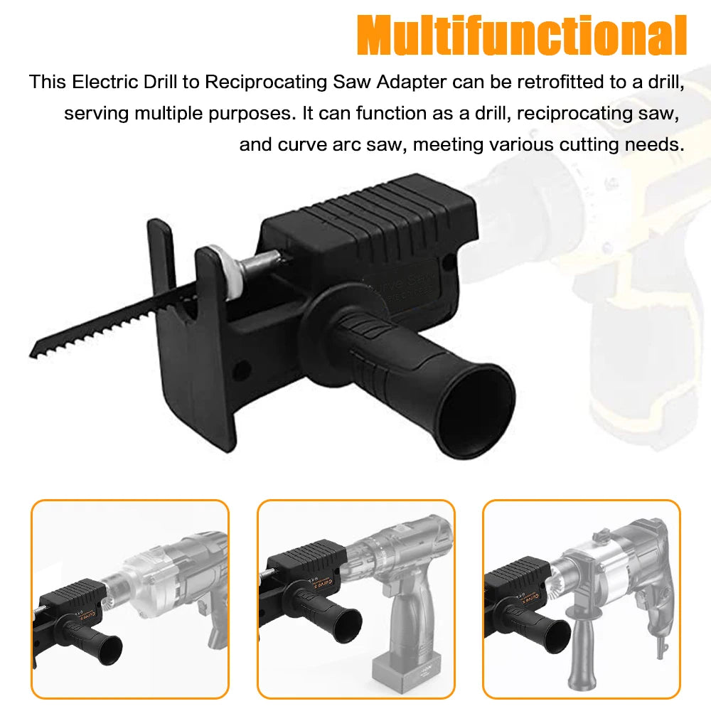 Portable Reciprocating Electric Saw Adapter Cordless Electric Drill Modified Tool Attachment with Saw Blades for Wood Metal Cut Leedoar