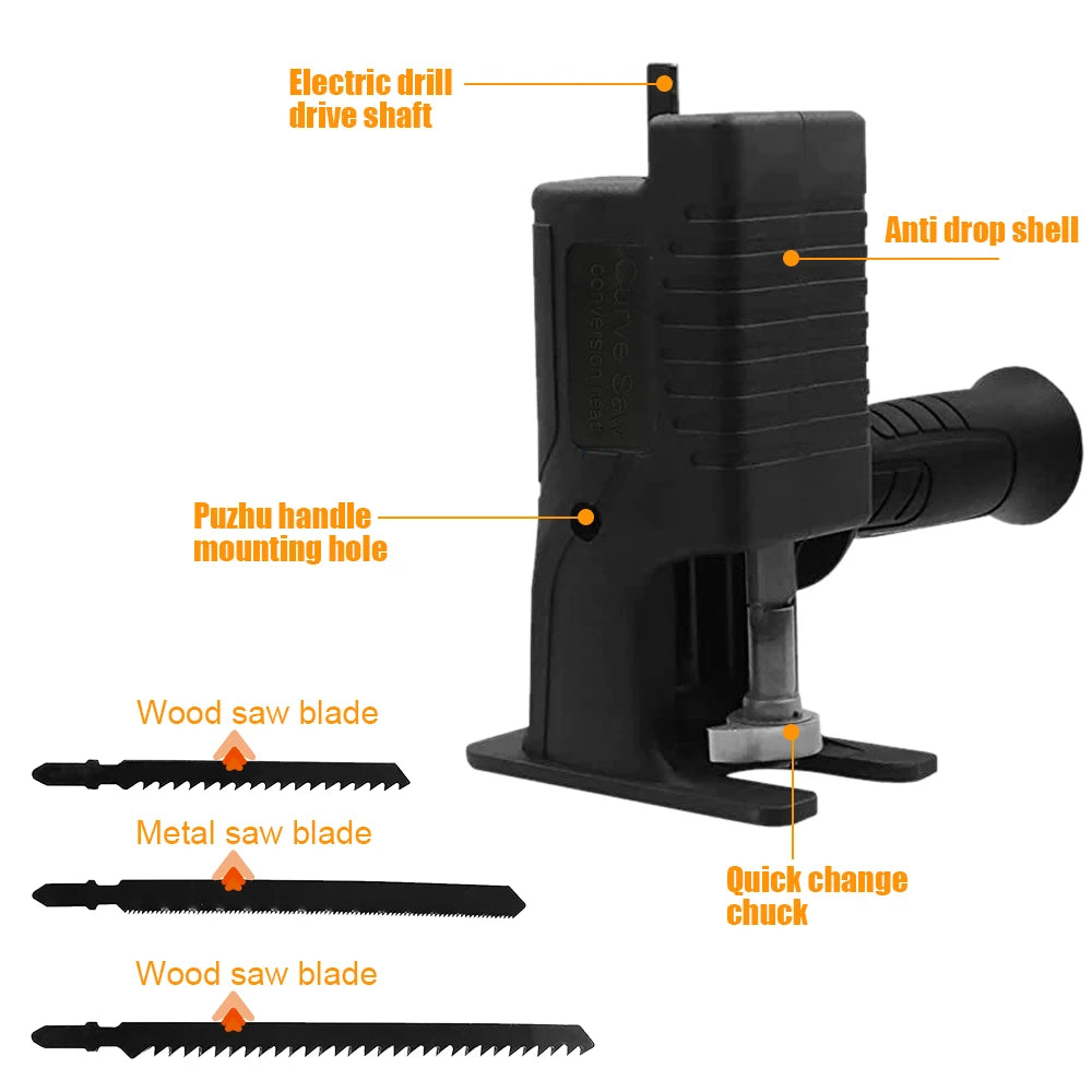 Portable Reciprocating Electric Saw Adapter Cordless Electric Drill Modified Tool Attachment with Saw Blades for Wood Metal Cut Leedoar