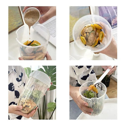 Portable Salad Container Bottled with Fork Mason Cup with Spoon Cap Yogurt Cup Milk Cup for Lunch Salad Breakfast Salad Bowl Leedoar