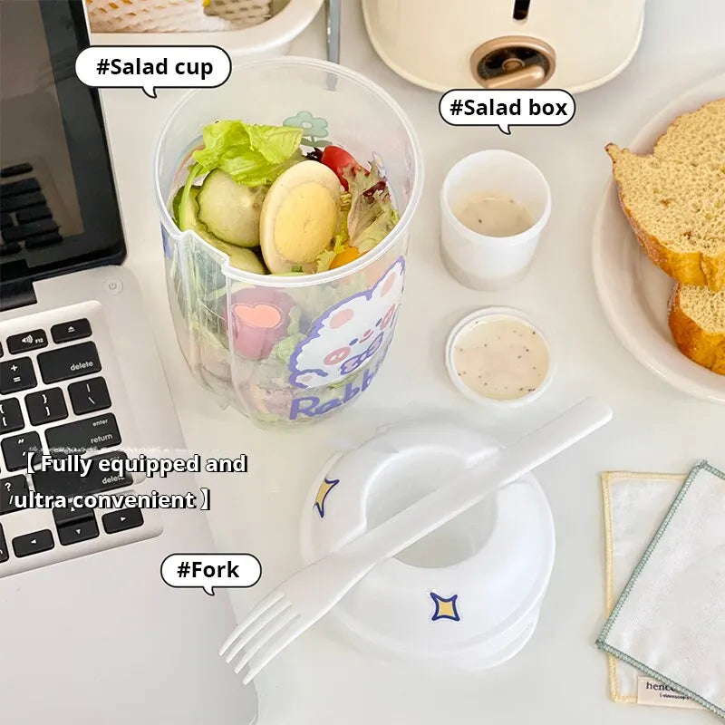 Portable Salad Container Bottled with Fork Mason Cup with Spoon Cap Yogurt Cup Milk Cup for Lunch Salad Breakfast Salad Bowl Leedoar