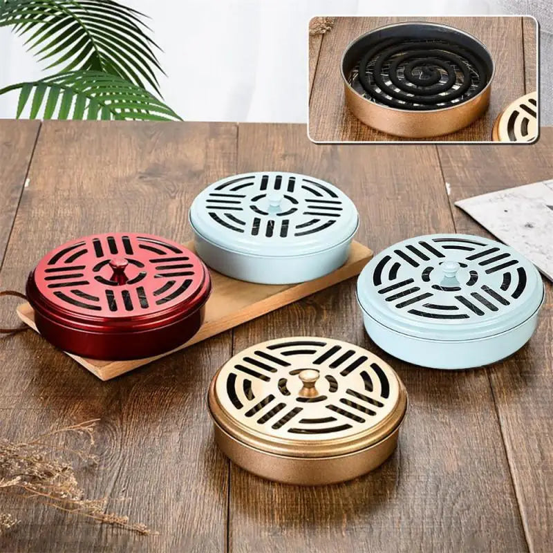 Portable Stainless Steel Round Rack Plate Modern Spiral Cover Mosquito Coil Holder Tray Incense Insect Repellen Candle Holder Leedoar