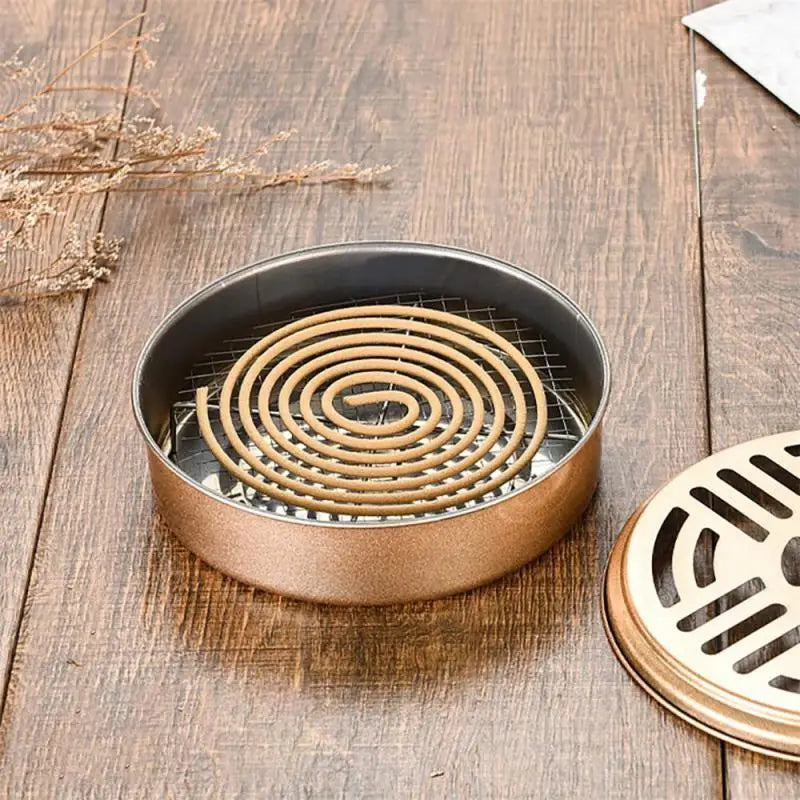 Portable Stainless Steel Round Rack Plate Modern Spiral Cover Mosquito Coil Holder Tray Incense Insect Repellen Candle Holder Leedoar