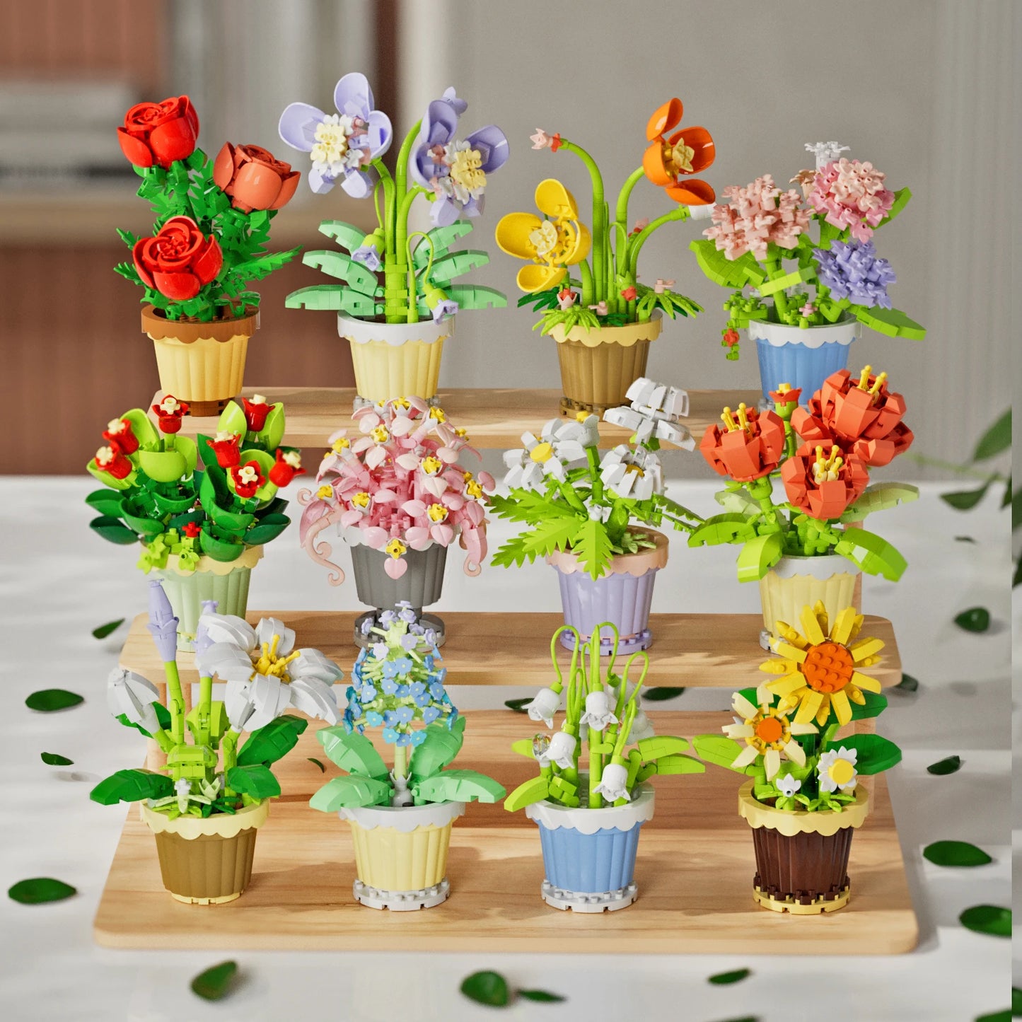 Potted Building Blocks Simulate Succulent Flower Bouquets, Creative Puzzle Block Toys, Eternal Flowers, Home Decoration Leedoar