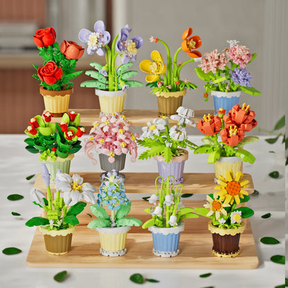 Potted Building Blocks Simulate Succulent Flower Bouquets, Creative Puzzle Block Toys, Eternal Flowers, Home Decoration Leedoar