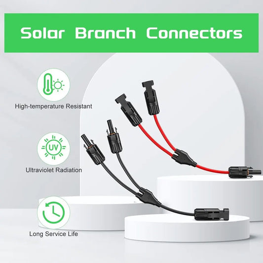 Power Solar Connectors 30A Y-Branch Cable, Solar Cable Parallel Adaptor in Pair for Solar Panel 1*M/FF+1*F/MM Black Red