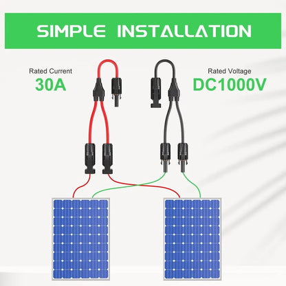 Conectores solares de potencia Cable de derivación en Y de 30 A, adaptador de cable solar paralelo en par para panel solar 1*M/FF+1*F/MM Negro Rojo 