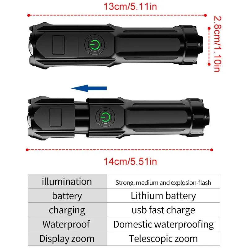 Powerful LED Flashlight Rechargeable USB 18650 Waterproof Zoom Fishing Hunting Camping 100,000 Lumens Tactical Flashlight LED FL Leedoar