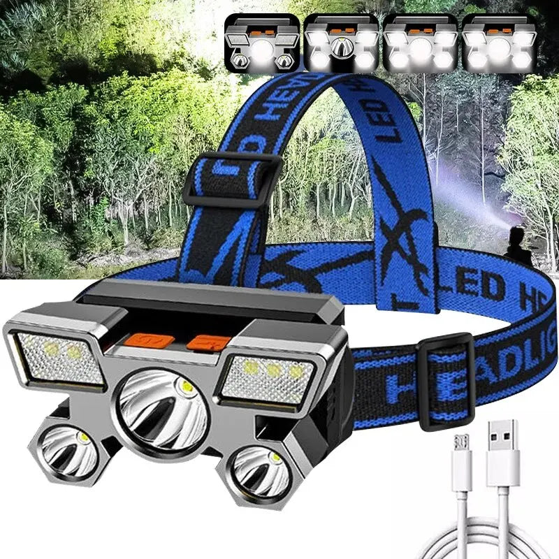 Powerful Rechargeable Head Flashlight for Fishing Led Headlamp Nitecore Camping Headlights Hunting Torch Hiking Front Lanterns Leedoar