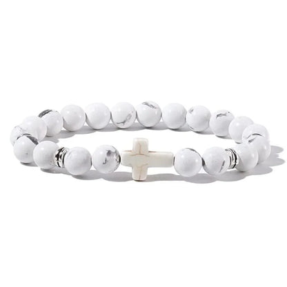 Prayer Men Natural Stone Wood Beads Rosary Hematite Cross Bracelets Onyx Meditation Bracelet Women Yoga Jewelry Homme Pulsera Leedoar