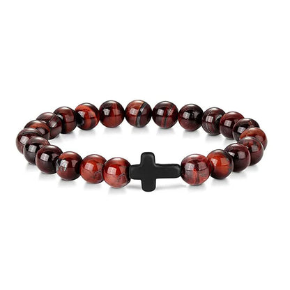 Prayer Men Natural Stone Wood Beads Rosary Hematite Cross Bracelets Onyx Meditation Bracelet Women Yoga Jewelry Homme Pulsera Leedoar