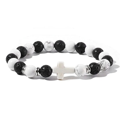 Prayer Men Natural Stone Wood Beads Rosary Hematite Cross Bracelets Onyx Meditation Bracelet Women Yoga Jewelry Homme Pulsera Leedoar