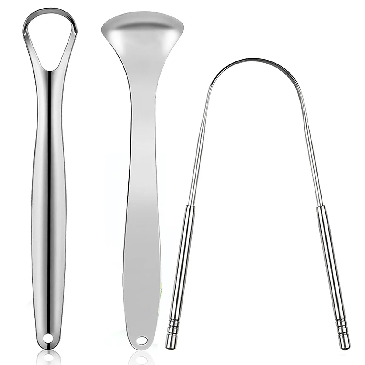 Limpiador raspador de lengua de metal premium de 1 pieza/3 piezas para adultos y niños, cepillos raspadores de lengua portátiles de acero inoxidable para eliminar