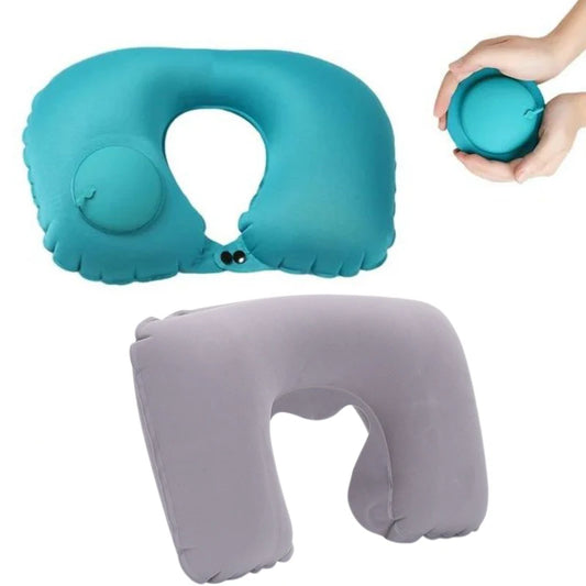 Almohada inflable de presión para relajar el cuello Almohada de viaje en forma de U Plegable y portátil con dispositivo a prueba de fugas Almohada en forma de U ordinaria 