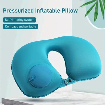 Press on Inflatable Pillow to Relax Neck Travel U-shaped Pillow Foldable and Portable with Leak Proof Device Ordinary U-shaped Leedoar