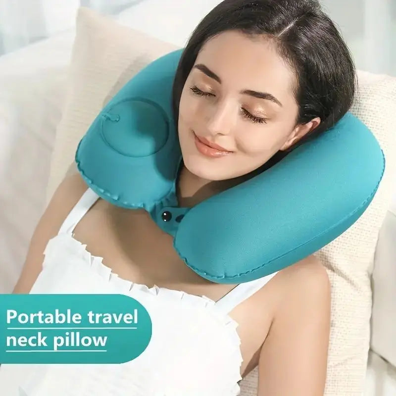 Press on Inflatable Pillow to Relax Neck Travel U-shaped Pillow Foldable and Portable with Leak Proof Device Ordinary U-shaped Leedoar