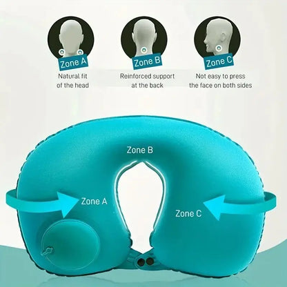 Press on Inflatable Pillow to Relax Neck Travel U-shaped Pillow Foldable and Portable with Leak Proof Device Ordinary U-shaped Leedoar