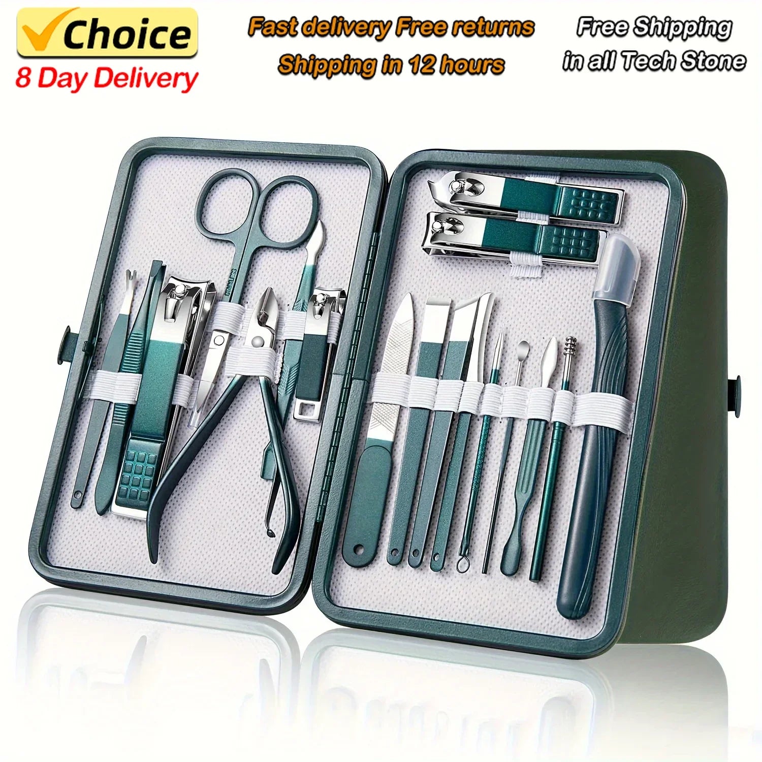 Professional 18-Piece Nail Care Kit Stainless Steel Manicure & Pedicure Set with Travel Case for On-the-Go Grooming Leedoar