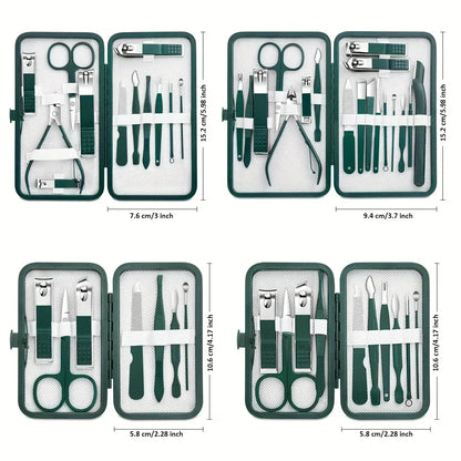 Professional 18-Piece Nail Care Kit Stainless Steel Manicure & Pedicure Set with Travel Case for On-the-Go Grooming Leedoar