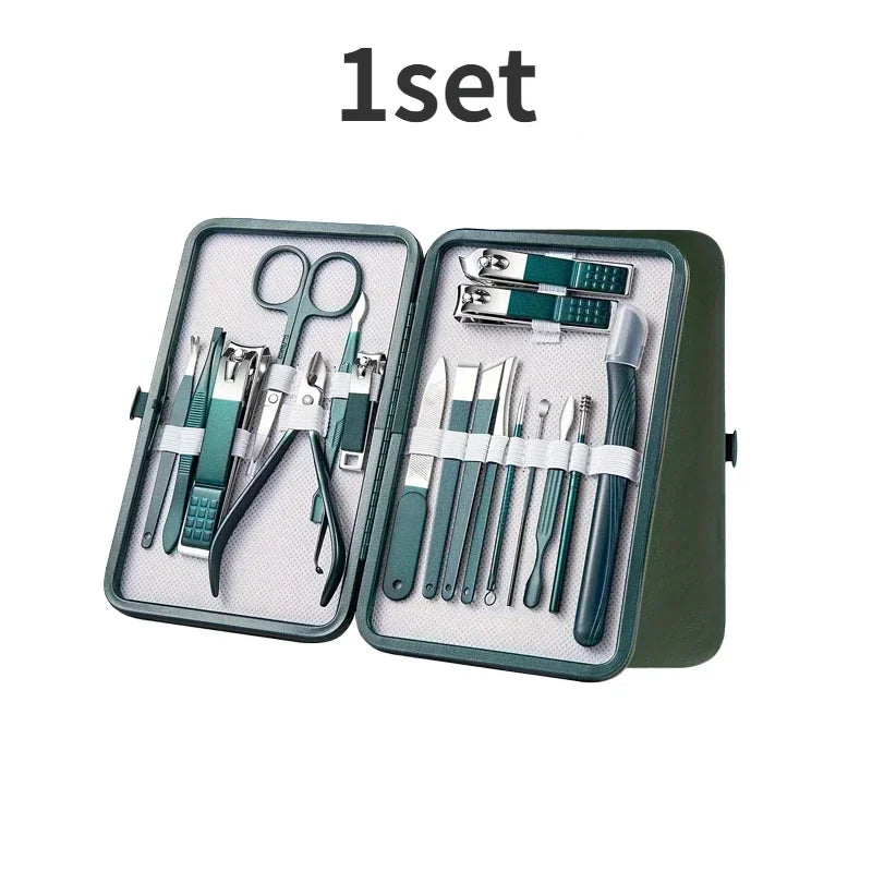 Professional 18-Piece Nail Care Kit Stainless Steel Manicure & Pedicure Set with Travel Case for On-the-Go Grooming Leedoar