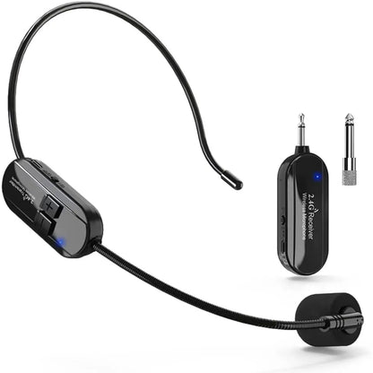 Transmisor de micrófono con auriculares inalámbricos profesionales, micrófono para sistema de megafonía de voz, radio, guitarra, enseñanza, fitness, yoga, juegos 