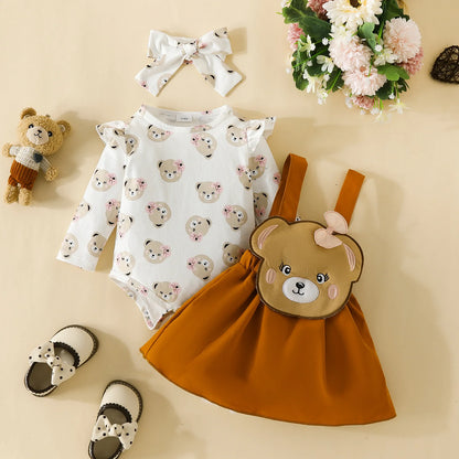 Prowow Cute Fox Baby Dresses For Girls Heart Print Romper+Suspender Fox Dress For Girls Fall Winter Newborn Baby Girl Clothes Leedoar