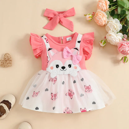 Prowow Cute Fox Baby Dresses For Girls Heart Print Romper+Suspender Fox Dress For Girls Fall Winter Newborn Baby Girl Clothes Leedoar