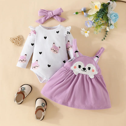 Prowow Cute Fox Baby Dresses For Girls Heart Print Romper+Suspender Fox Dress For Girls Fall Winter Newborn Baby Girl Clothes Leedoar