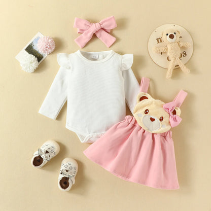 Prowow Cute Fox Baby Dresses For Girls Heart Print Romper+Suspender Fox Dress For Girls Fall Winter Newborn Baby Girl Clothes Leedoar