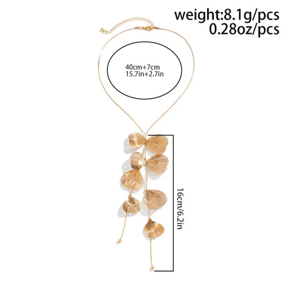PuRui Trendy Gold Color Metal Petal Charm Long Tassel Necklace for Women Choker Chest Chain Jewelry Collar Gifts Party Wedding Leedoar