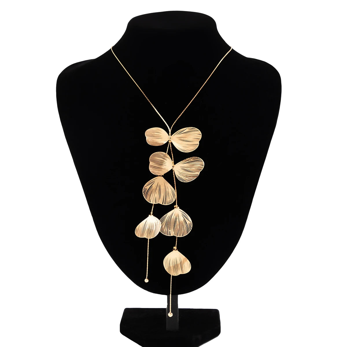 PuRui Trendy Gold Color Metal Petal Charm Long Tassel Necklace for Women Choker Chest Chain Jewelry Collar Gifts Party Wedding Leedoar