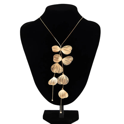 PuRui Trendy Gold Color Metal Petal Charm Long Tassel Necklace for Women Choker Chest Chain Jewelry Collar Gifts Party Wedding Leedoar