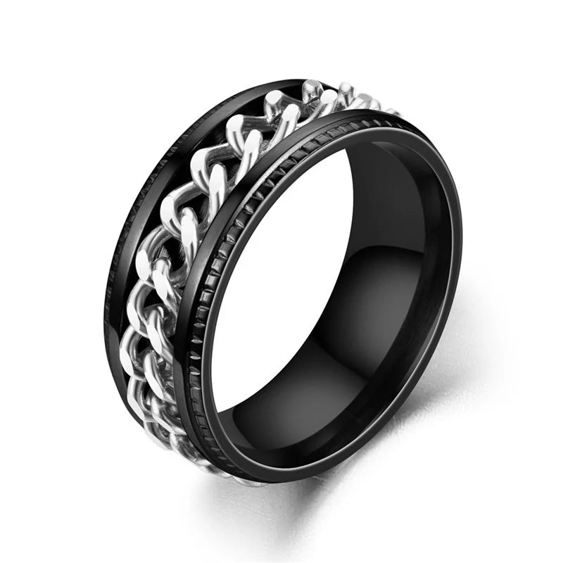 Punk Roman Numerals Stainless Steel Cuban Chain Rotating Rings for Men Spinner Fidget Band Release Anxiety Ring Knuckle Jewelry