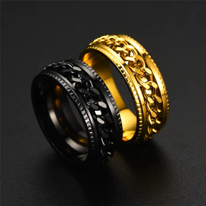 Punk Roman Numerals Stainless Steel Cuban Chain Rotating Rings for Men Spinner Fidget Band Release Anxiety Ring Knuckle Jewelry