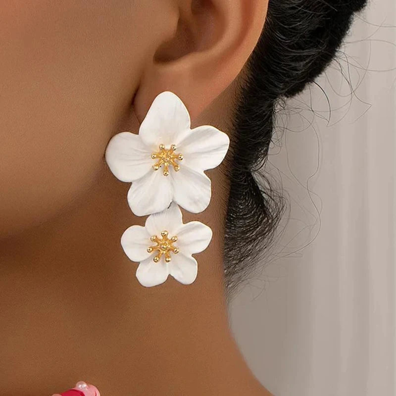 Purple Flower Drop Earrings For Women Double Layer Petal Flowers Earrings Dangle Daisy Spring Summer Earrings Party Jewelry Leedoar