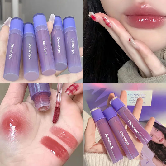 Brillo labial morado voluminizador Mirror Water Gloss Tinte labial brillante e hidratante de alta pigmentación para niñas y mujeres 