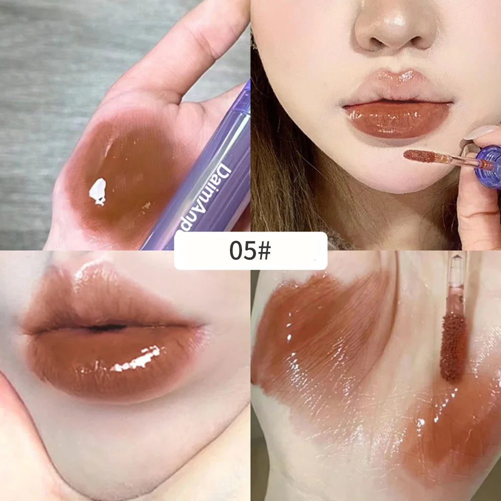 Brillo labial morado voluminizador Mirror Water Gloss Tinte labial brillante e hidratante de alta pigmentación para niñas y mujeres 