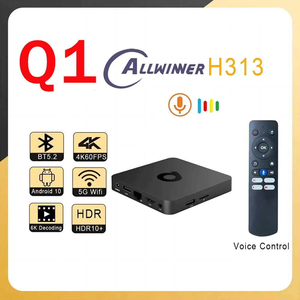 Q1 Smart ATV Media Player Android 10 Allwinner H313 2GB 16GB Dual 4G 5G Wi-Fi BT5.2 4K Set Top Box Leedoar