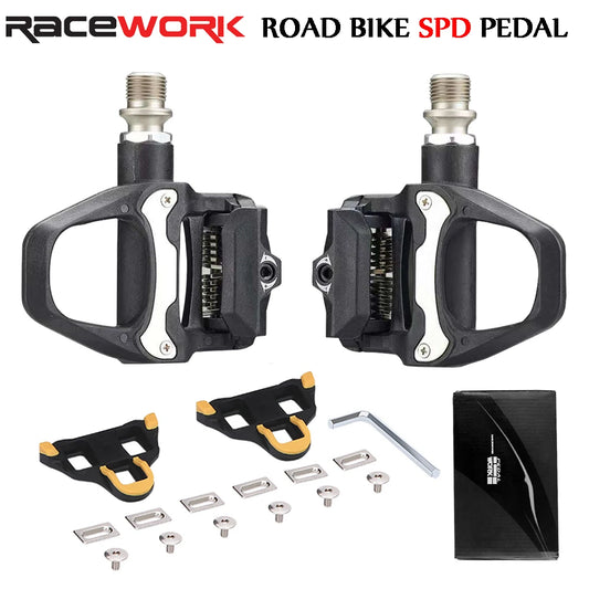 RACEWORK Pedal de bicicleta de estrada Nylon Pedais de travamento de bicicleta Ciclismo Rolamento Presilhas Pedal Clipless para sistema SPD SL com placa de travamento 