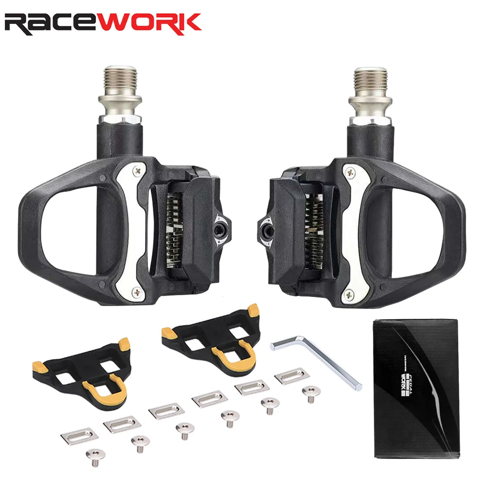 RACEWORK Road Bike Pedal Nylon Bicycle Locking Pedals Cycling Bearing Cleats Clipless Pedal For SPD SL System With Locking Plate Leedoar