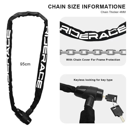 RIDERACE Bicycle Chain Lock Portable Anti-theft High Security MTB Mountain Bike Lock With 2 Keys For Scooter Electric E-Bike