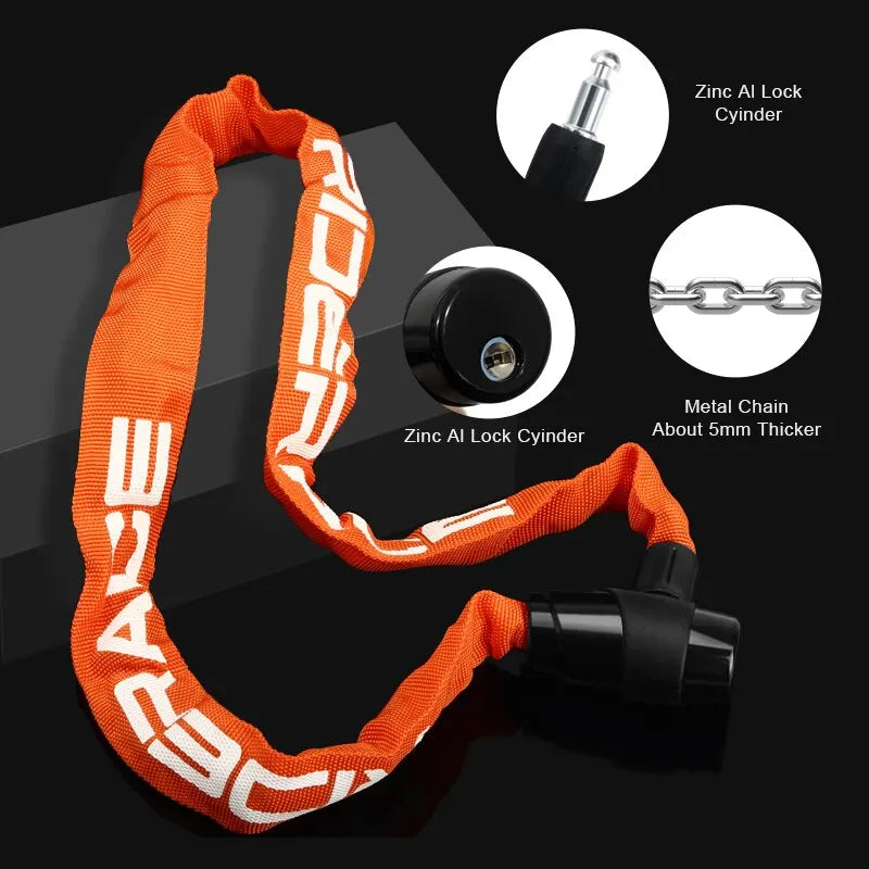 RIDERACE Bicycle Chain Lock Portable Anti-theft High Security MTB Mountain Bike Lock With 2 Keys For Scooter Electric E-Bike