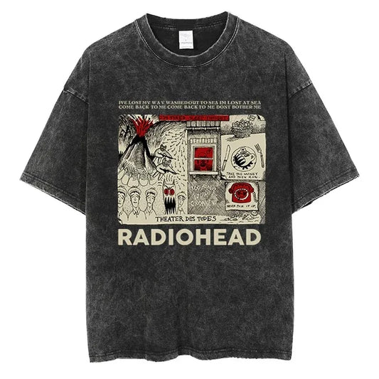 Camiseta Radiohead Clássica Retro Banda de Rock Camiseta Gráfica Grande Algodão de Qualidade Homens Mulheres Hip Hop Streetwear Camisetas de Manga Curta