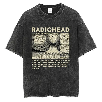 Camiseta Radiohead Clássica Retro Banda de Rock Camiseta Gráfica Grande Algodão de Qualidade Homens Mulheres Hip Hop Streetwear Camisetas de Manga Curta