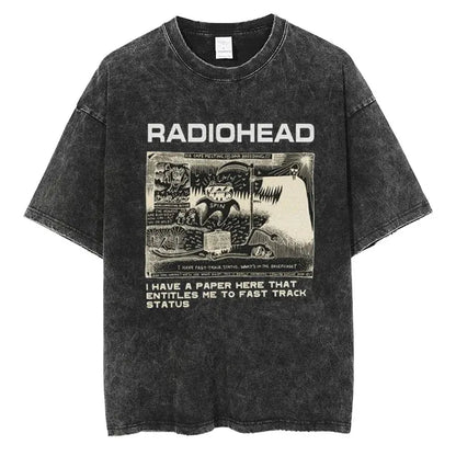 Camiseta Radiohead Clássica Retro Banda de Rock Camiseta Gráfica Grande Algodão de Qualidade Homens Mulheres Hip Hop Streetwear Camisetas de Manga Curta