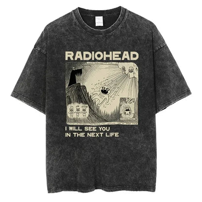 Camiseta Radiohead Clássica Retro Banda de Rock Camiseta Gráfica Grande Algodão de Qualidade Homens Mulheres Hip Hop Streetwear Camisetas de Manga Curta