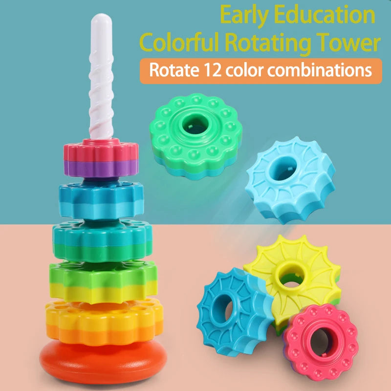 Rainbow Turret Stacking Music Color Nesting Ring 1-3 Years Old Infant Baby Turn Turret Puzzle Early Education Toys Leedoar